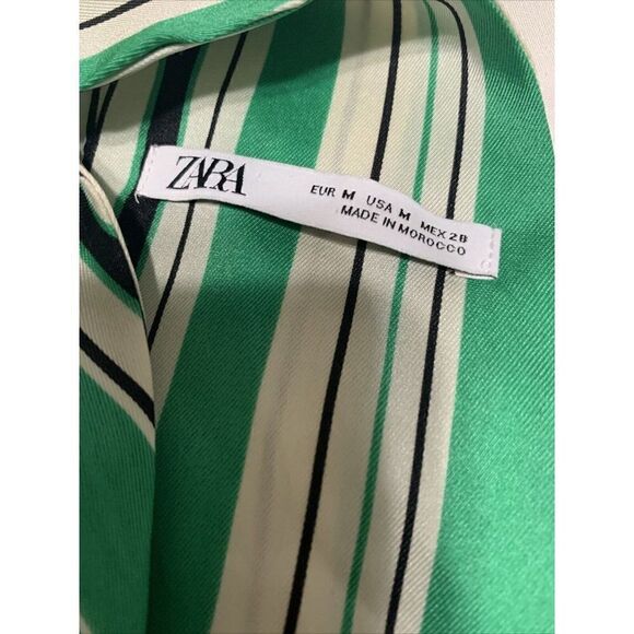 zara womens green white black V Neck striped satin tank top medium - Picture 3 of 4
